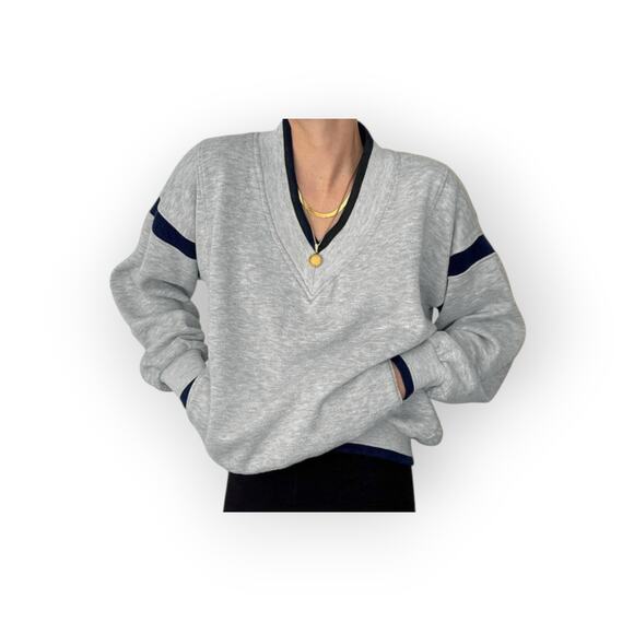 Commense Grey Navy Contrast Trim Oversized Sweatshirt – Size XL - Picture 5 of 7